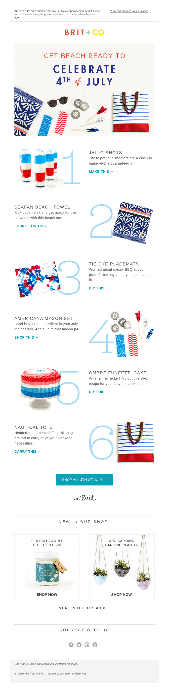 July 4th newsletter example from Brit + Co