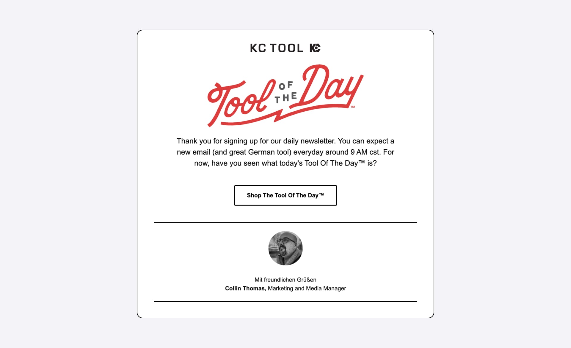 Tool of the Day welcome email