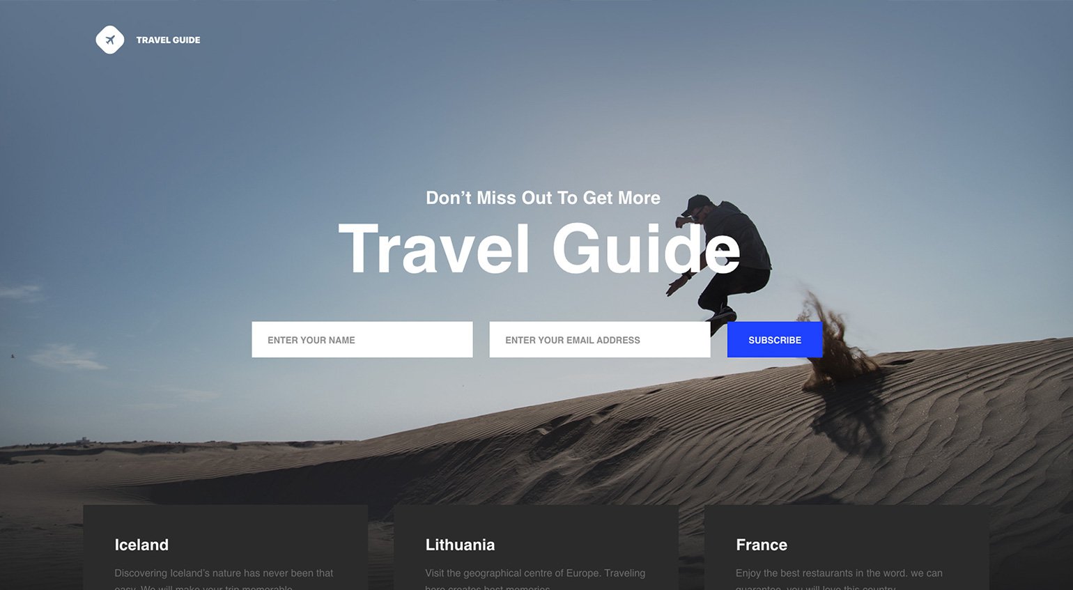 Landing page example for a travel guide