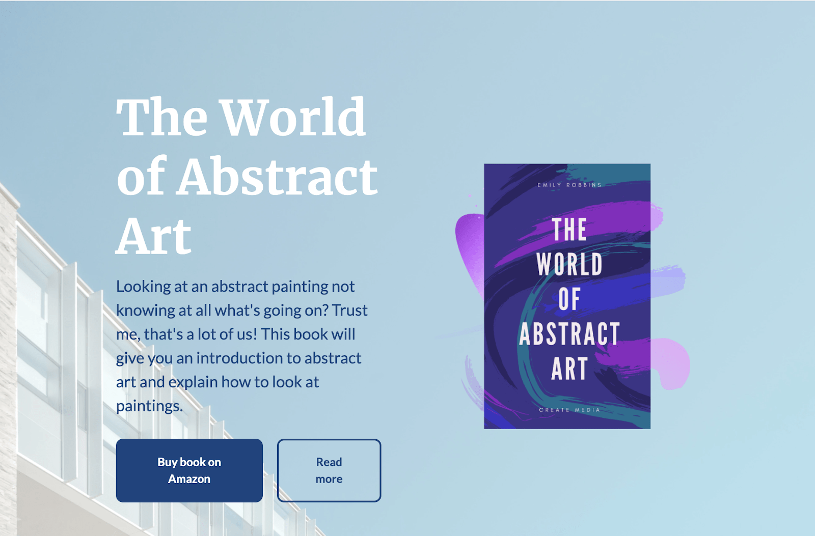 Landing page example the world of abstract art book clear CTA button