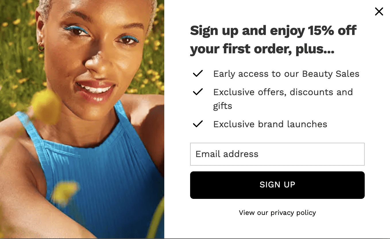 lookfantastic popup with 15% discount for new subscribers