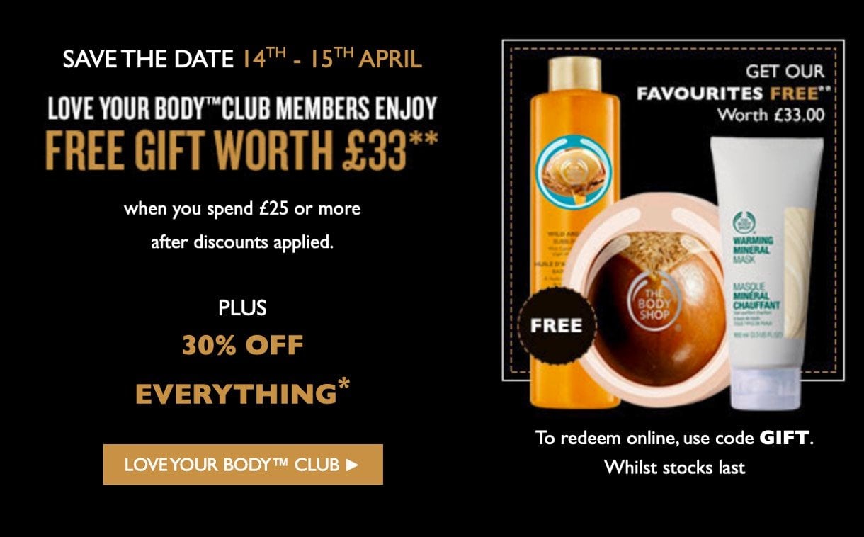Email coupon idea from the Body Shop