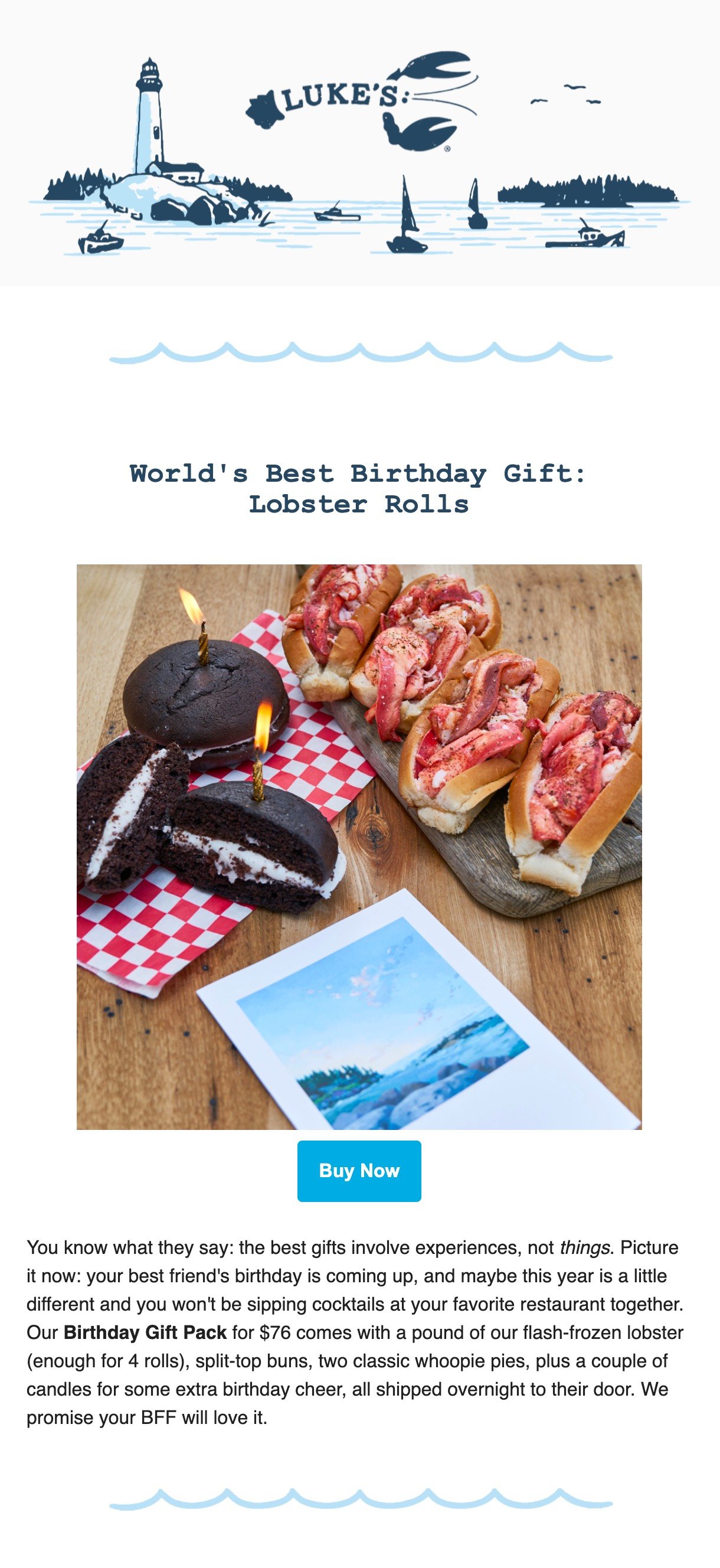 Luke's Lobster birthday package email
