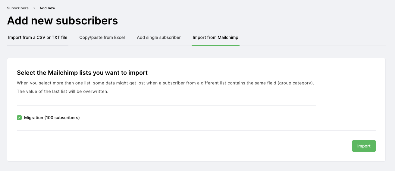 Importing Mailchimp subscribers