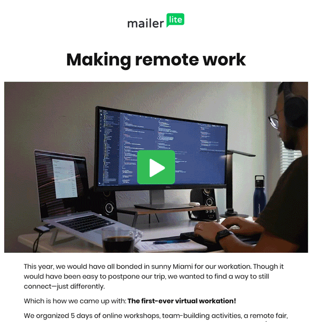 MailerLite email GIF example video teaser