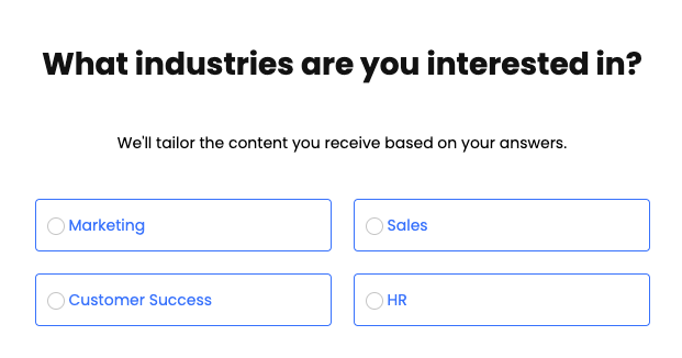 Encuesta de multiple choice para saber qué sectores interesan a los suscriptores - MailerLite