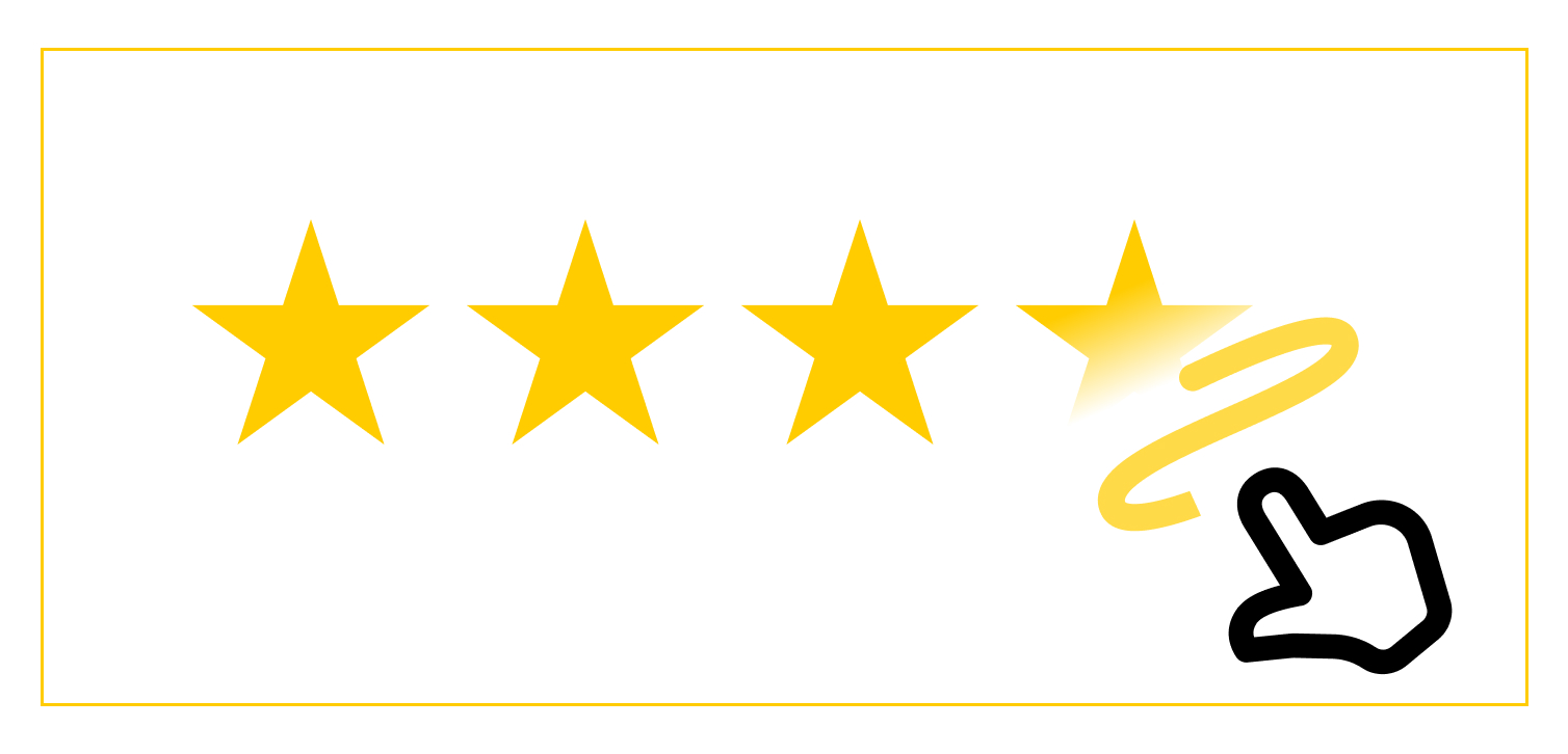 Four star review with mouse hovering over the star icons