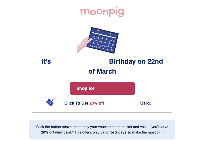Moonpig re-order email