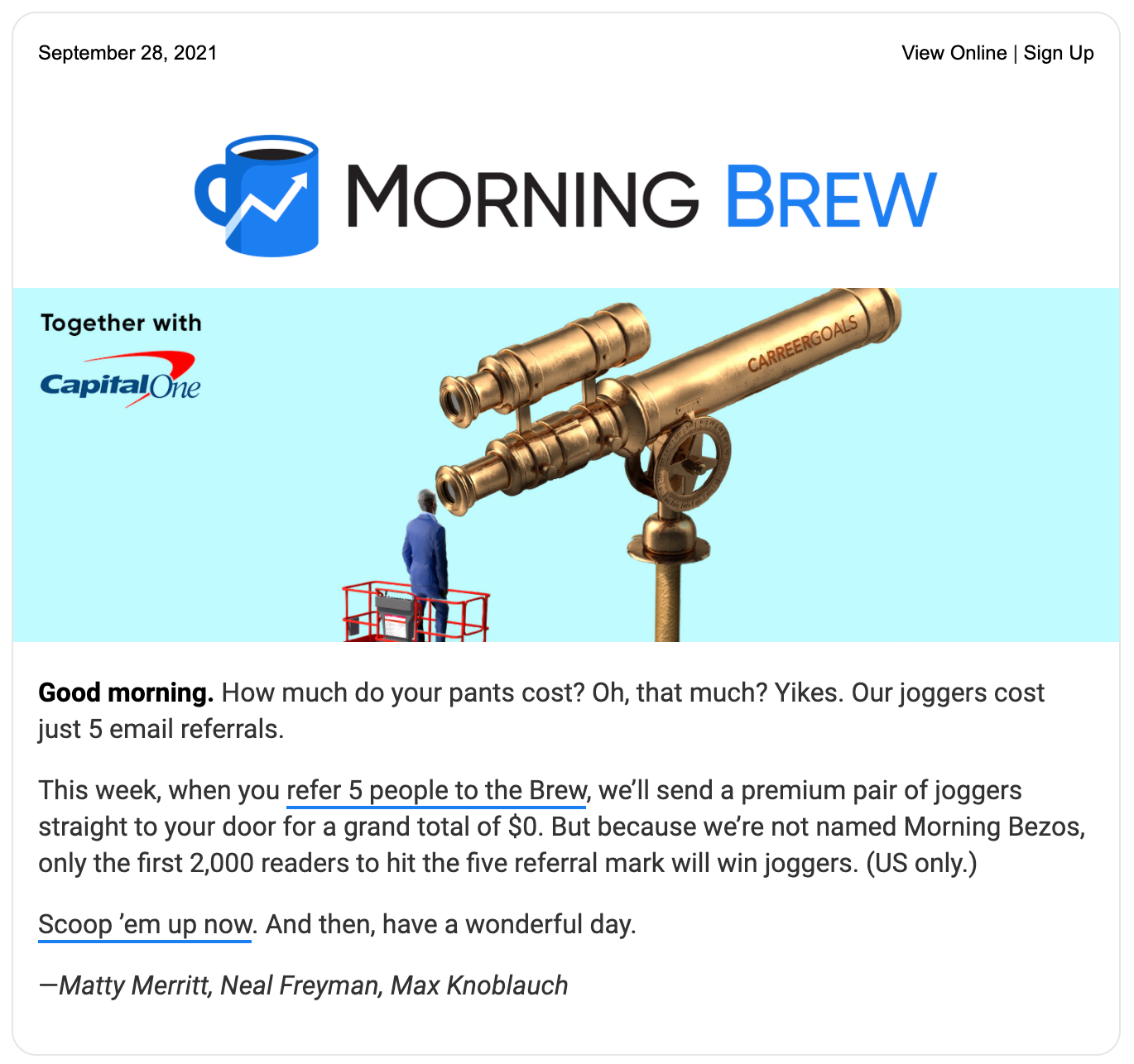 E-mail rekomendacyjny od MorningBrew