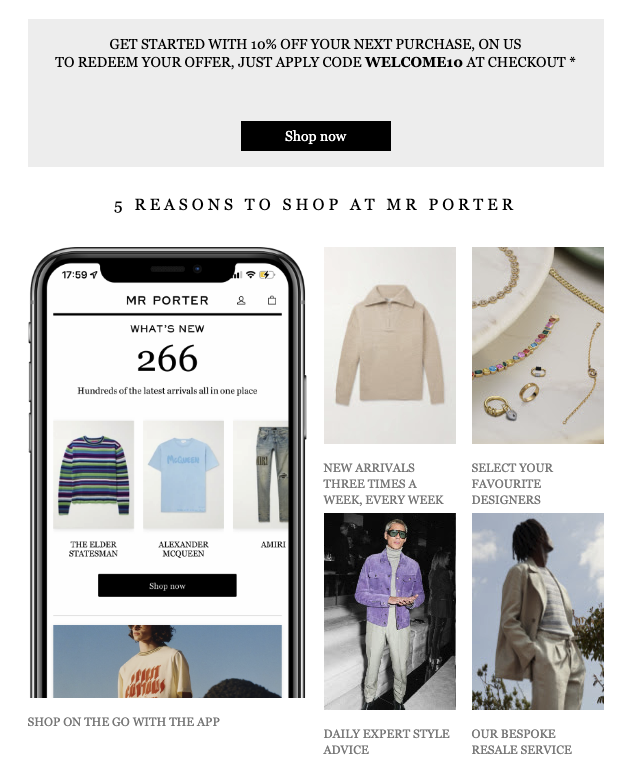 Mr Porter welcome email