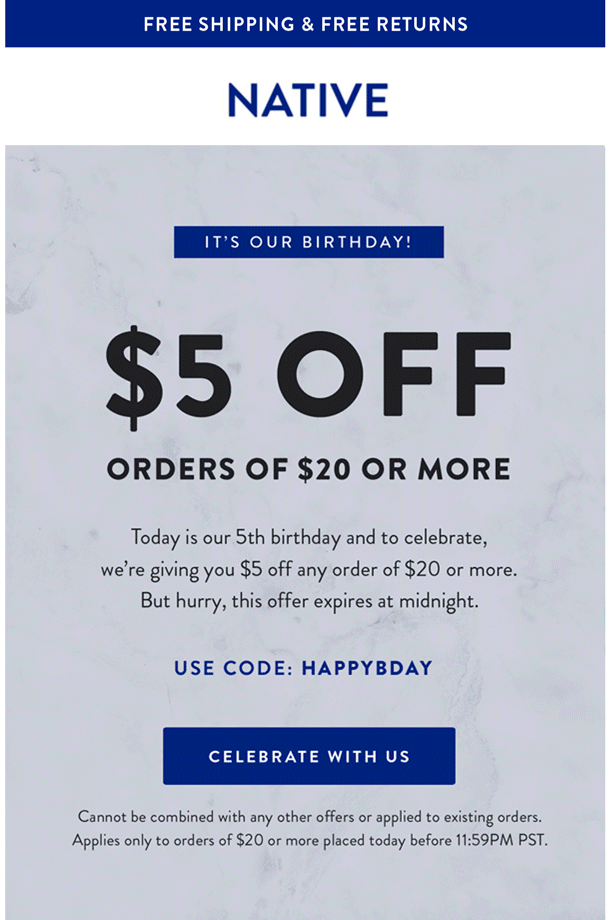 Native birthday coupon email