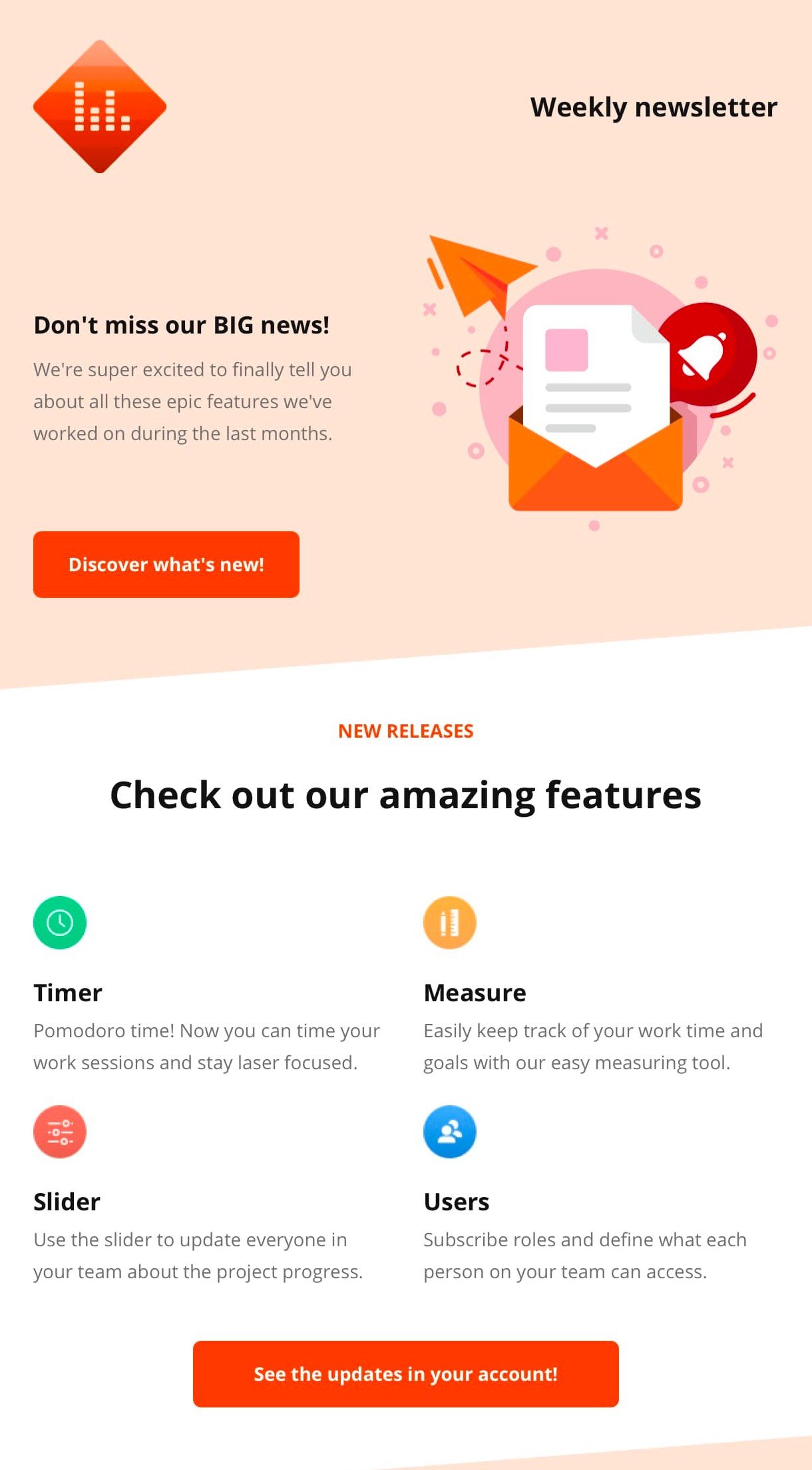 weekly newsletter orange branding email template