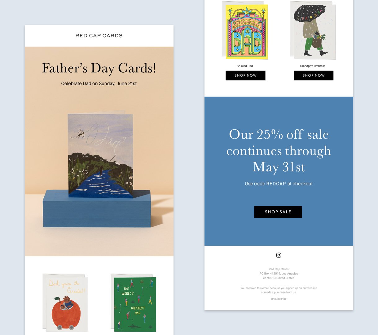 Red Cap Cards email design example