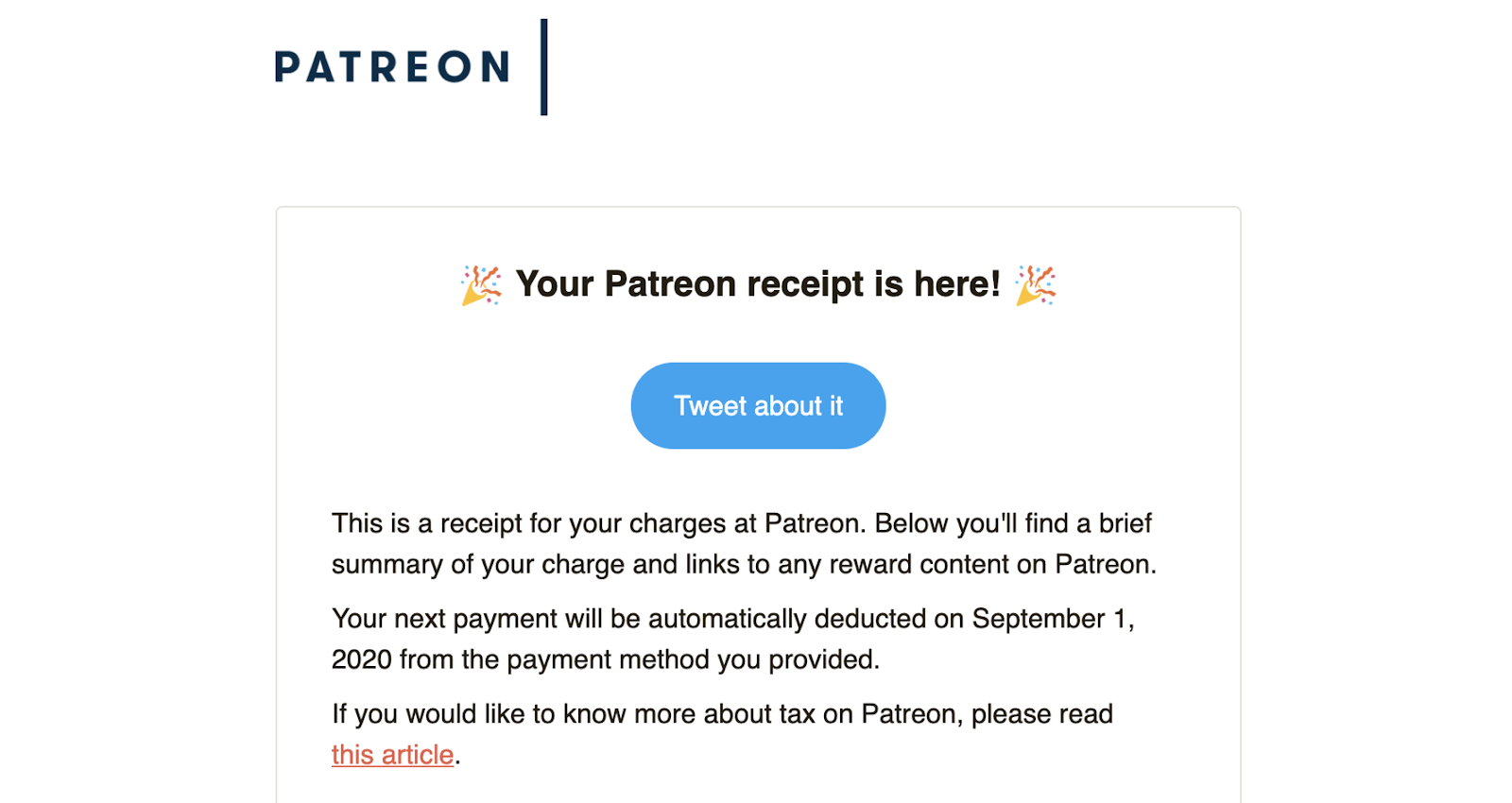 Patreon email your receipt is here