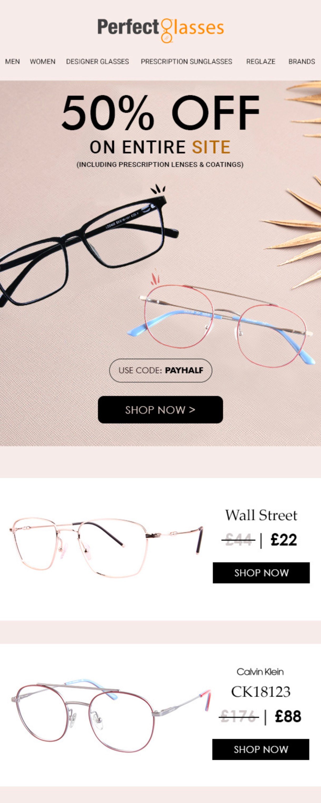 Perfectglasses.co.uk responsive email design example glasses