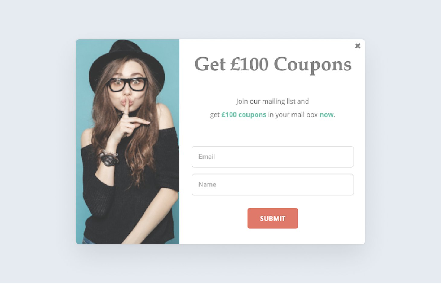 simple sign up pop up example with image
