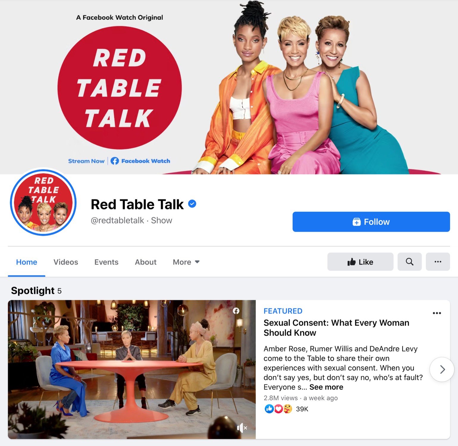 Red table talk video panel Facebook page example