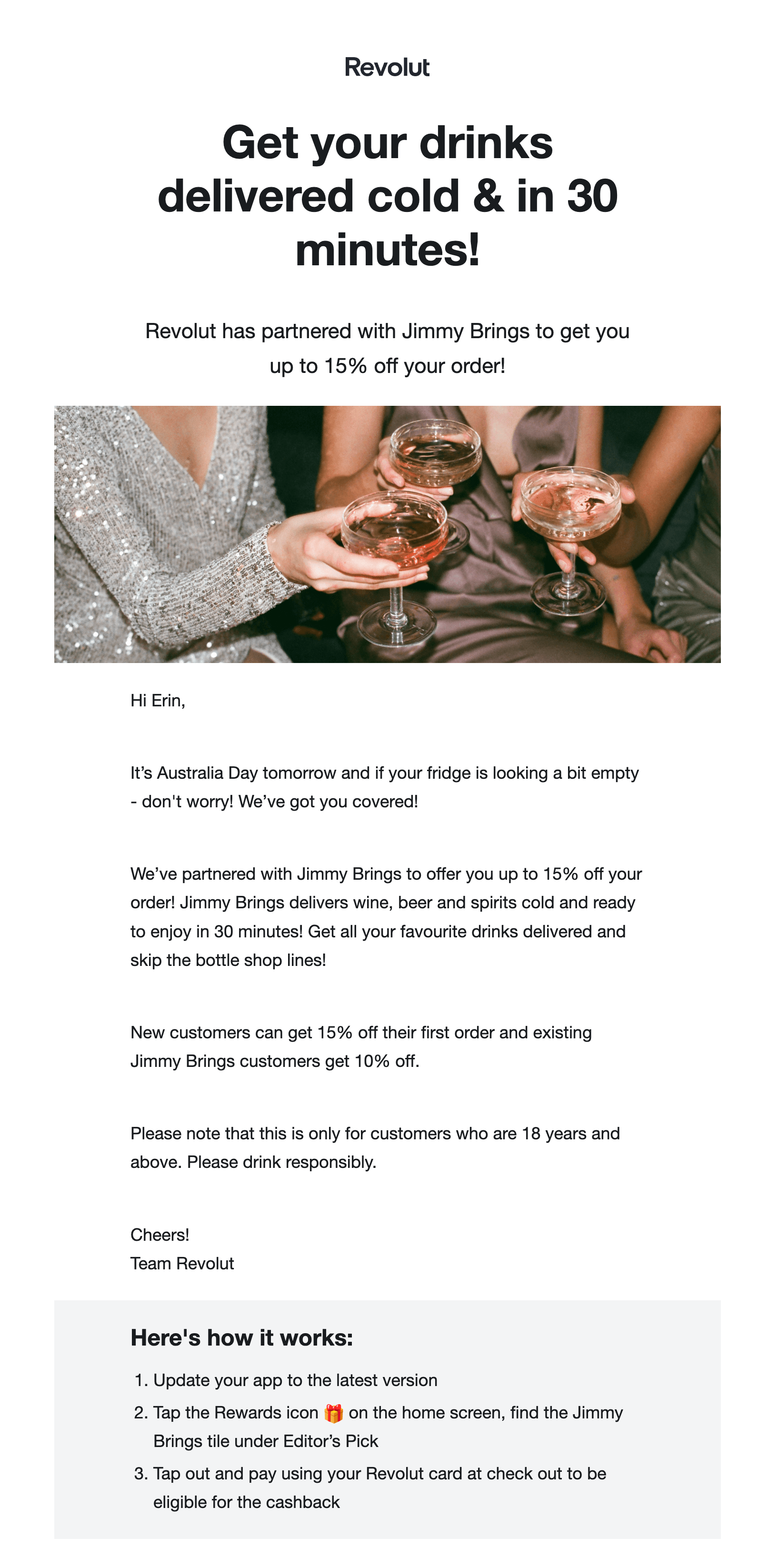 Australia Day-themed newsletter with a partnership discount