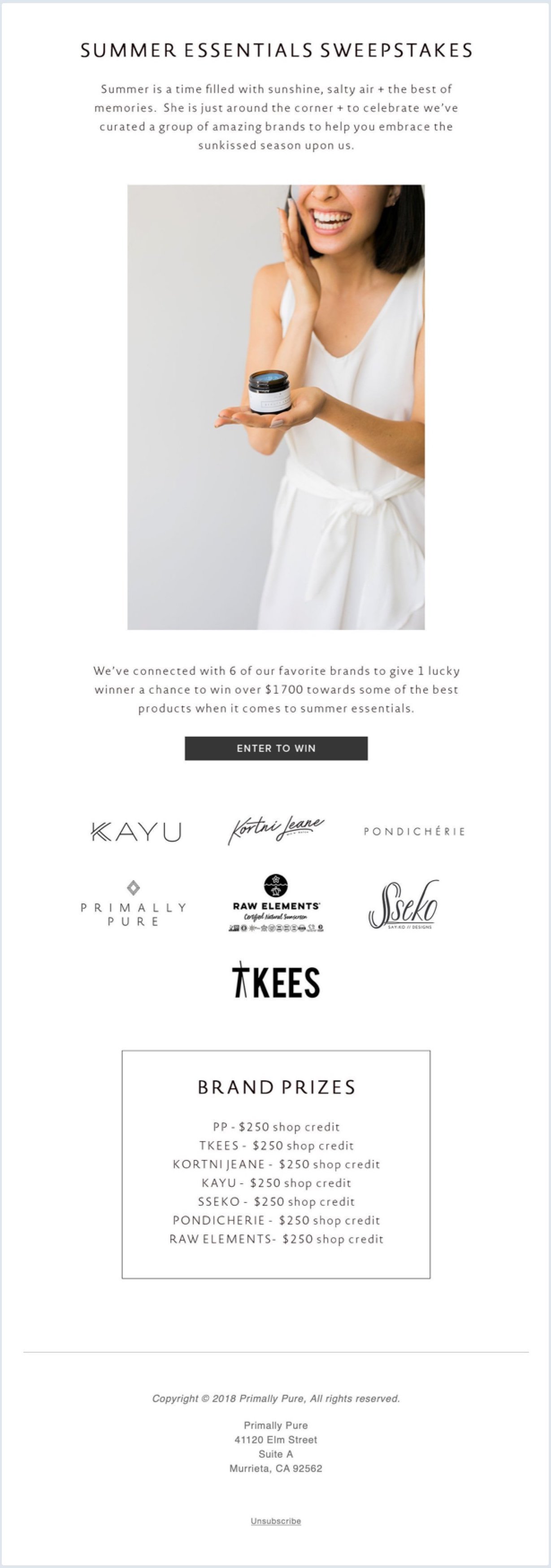Primally Pure summer newsletter example minimal white tones