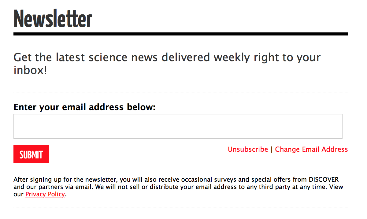 Asking for consent to receive newsletters from Science News