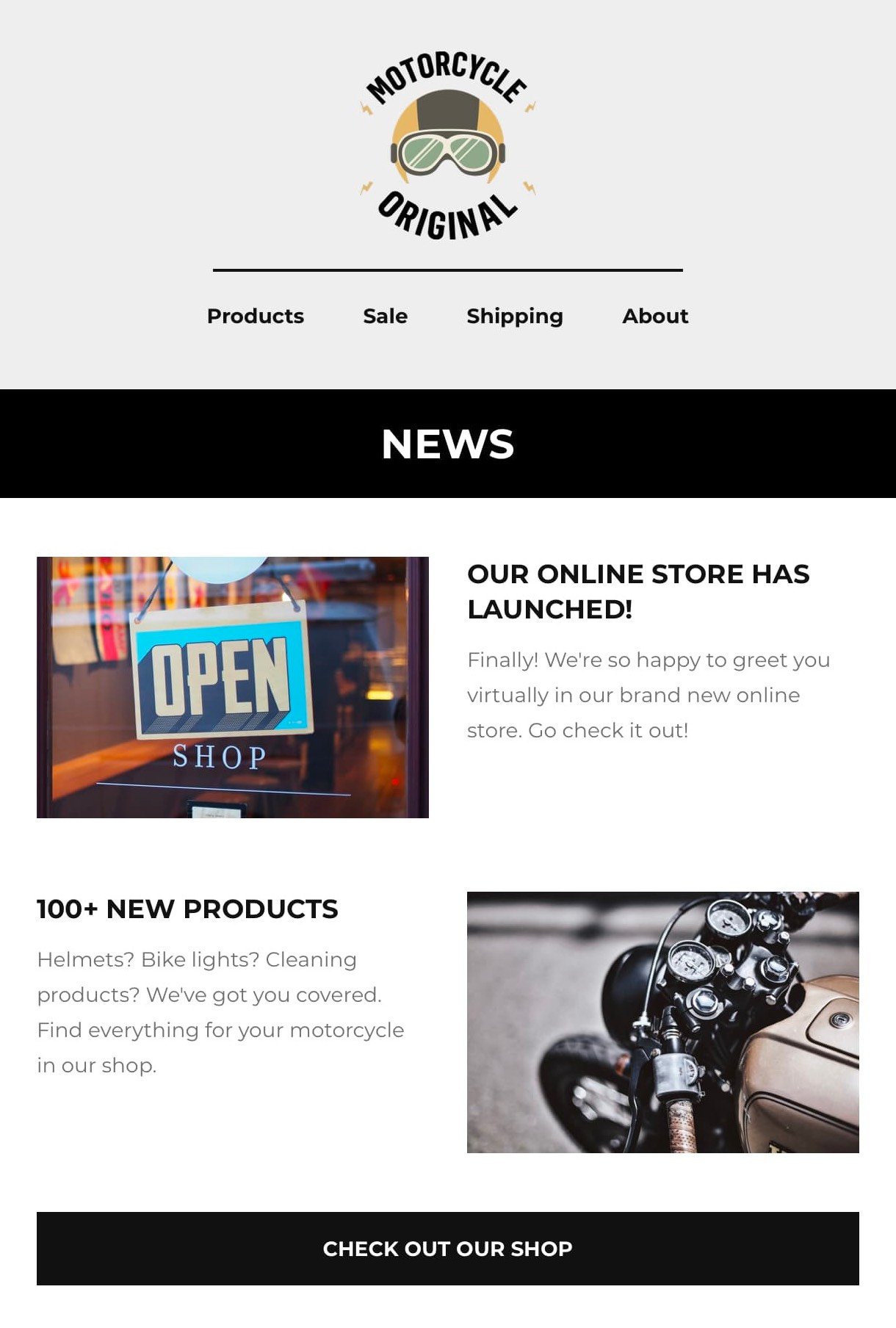 motorcycle original shopping newsletter email template - mailerlite