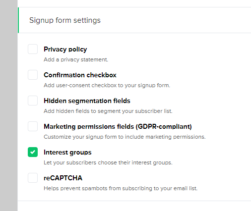 Signup form settings - MailerLite