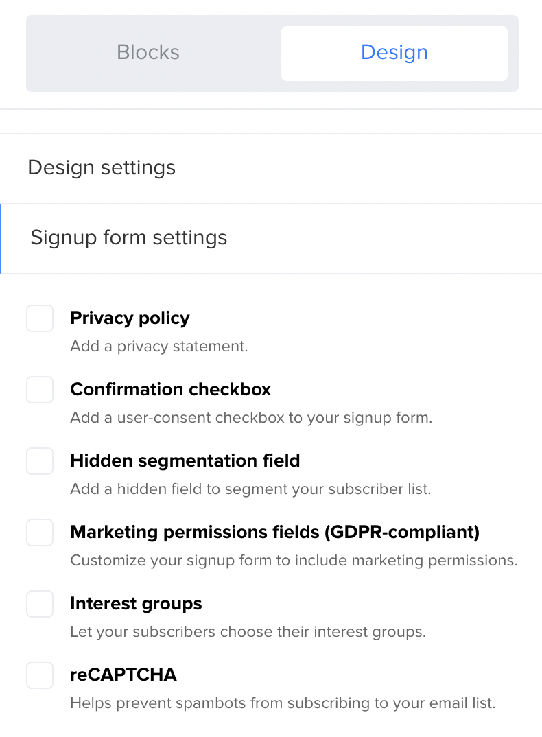 mailerlite pop-up signup form settings