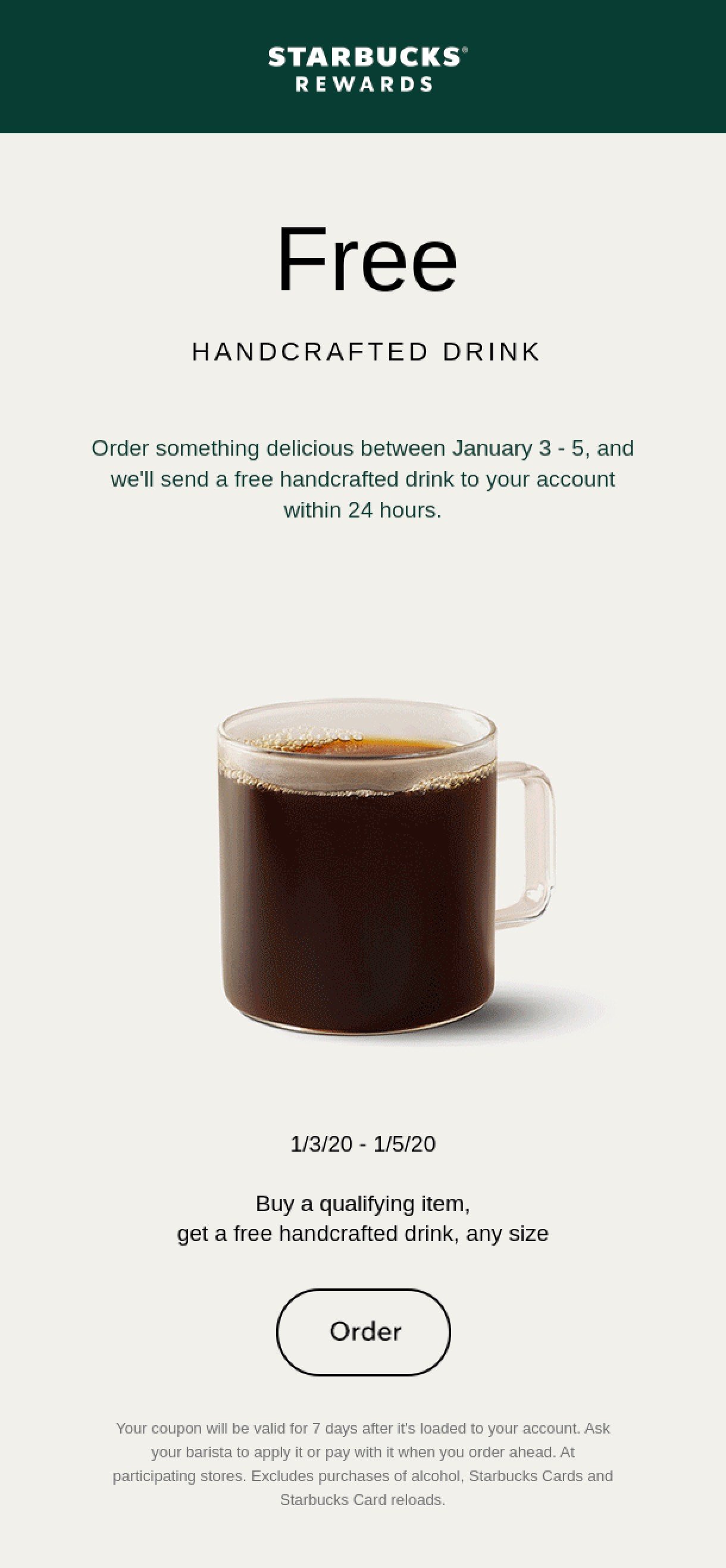 Email coupon by Starbucks