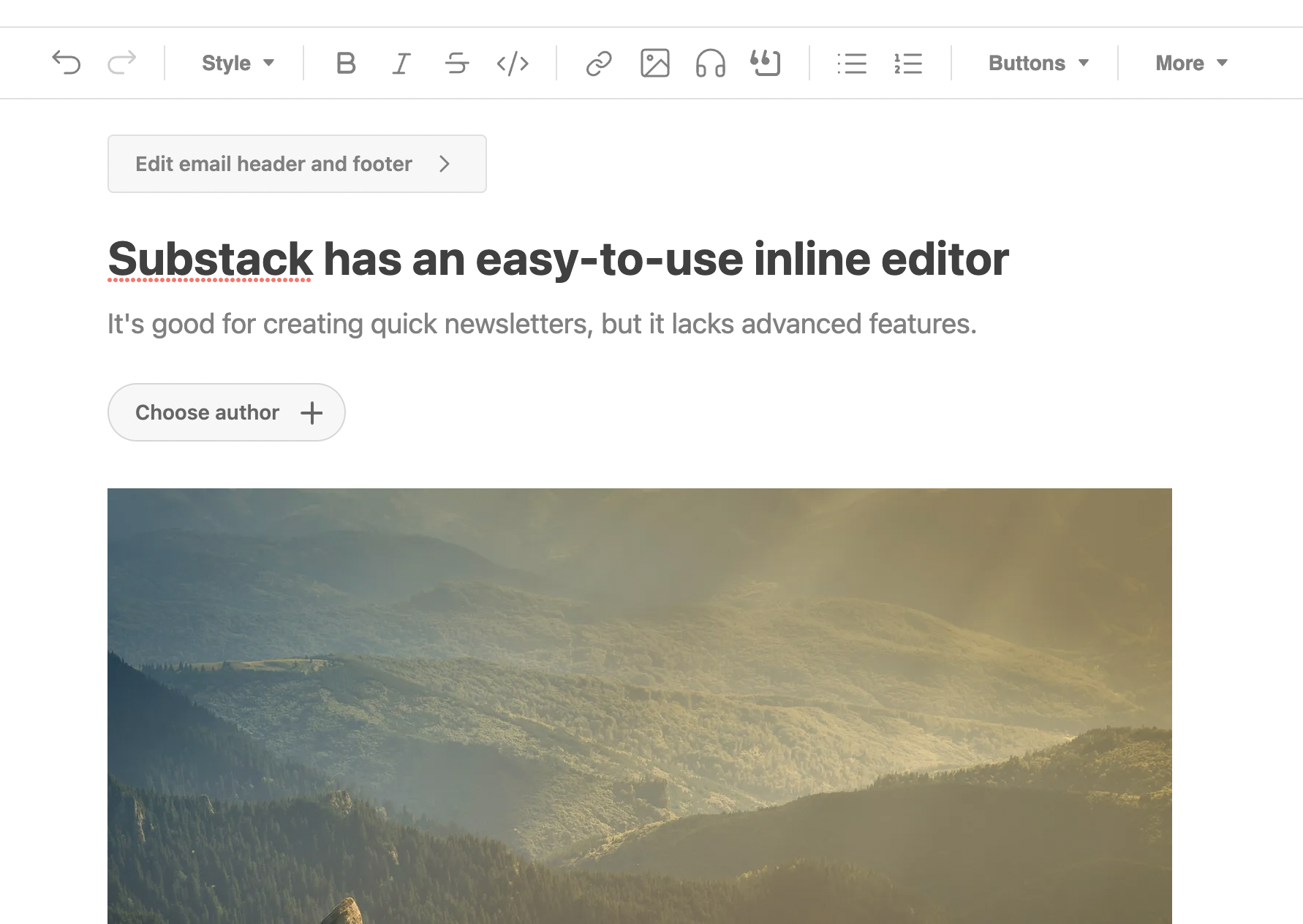 Substack's email editor