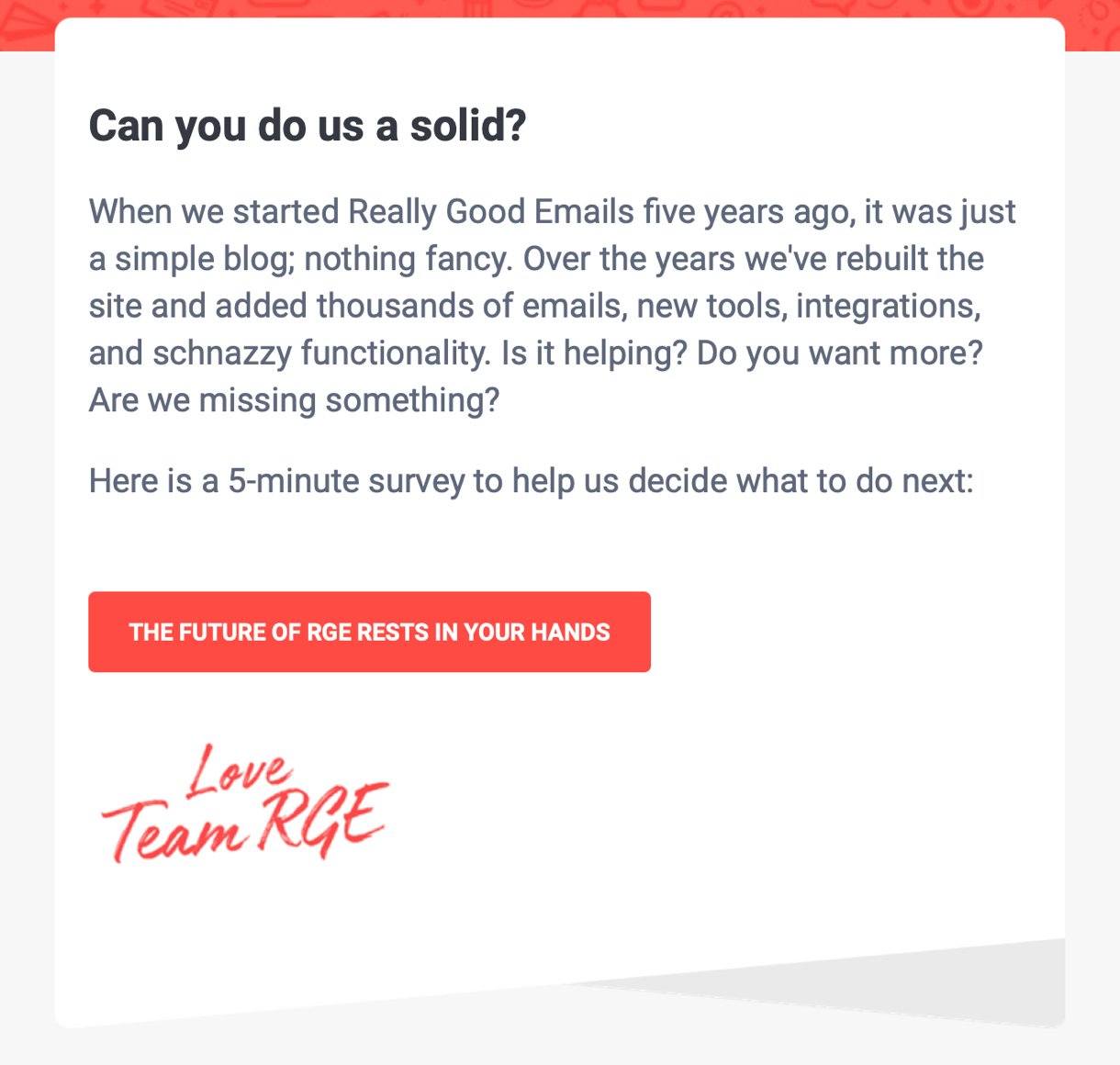 Really Good Emails survey email example