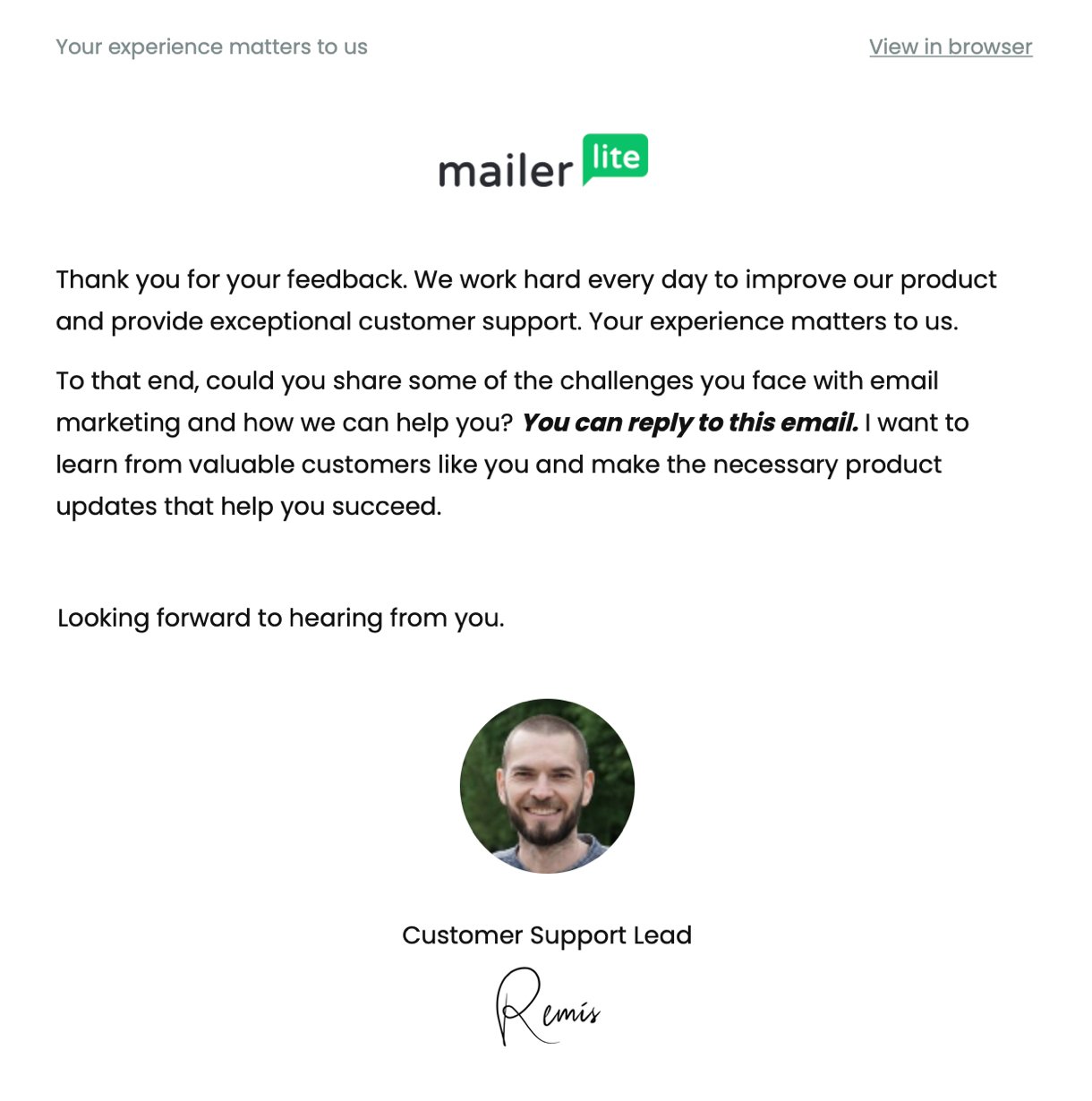 MailerLite feedback follow up email 3