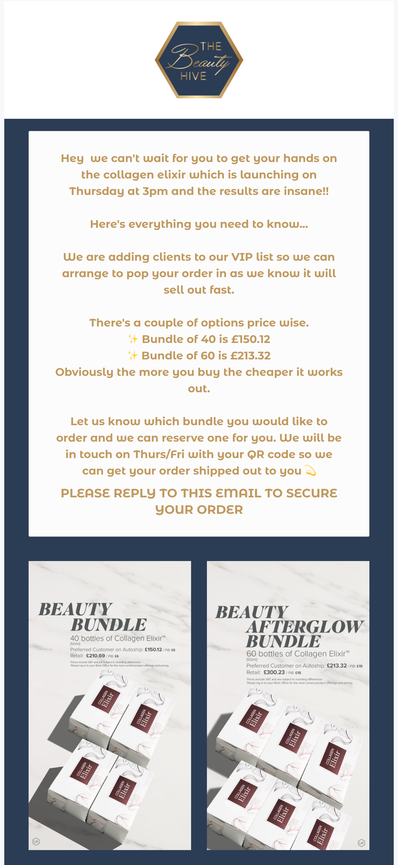 Upsell email example from The Beauty Hive