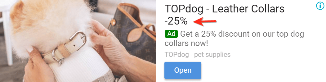 topdog google display ad offering a dog collar 25% off discount for clicking