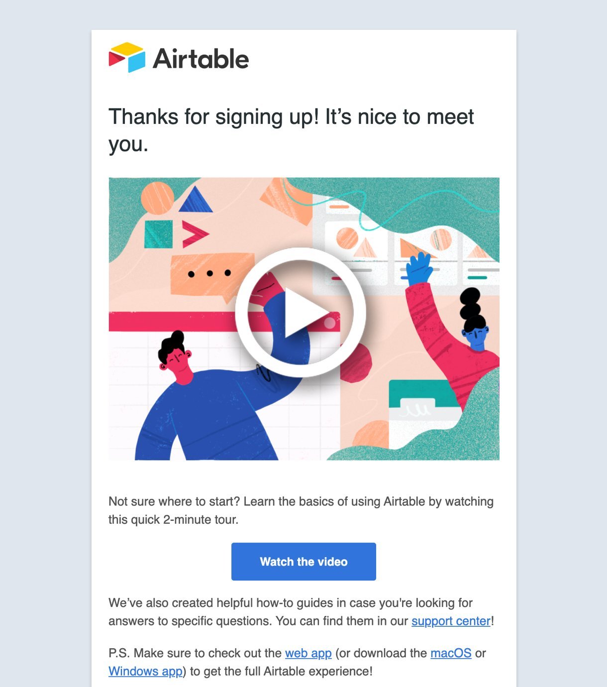 Airtable welcome email