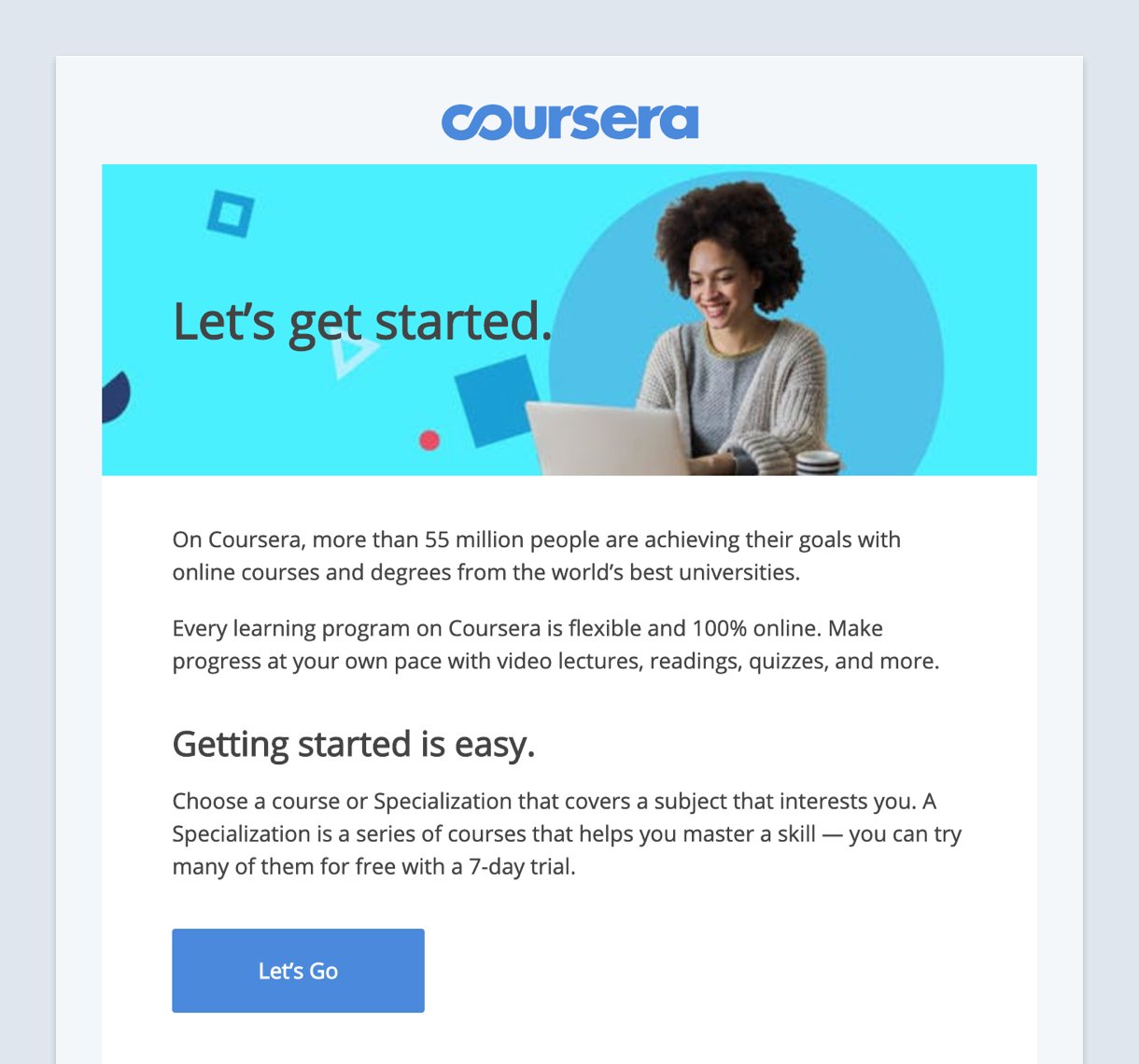 Email de bienvenida de Coursera
