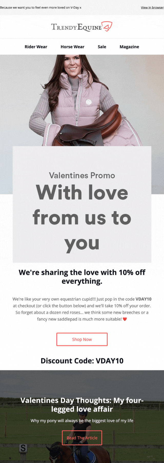 Trendy Equine Valentine's Day email idea