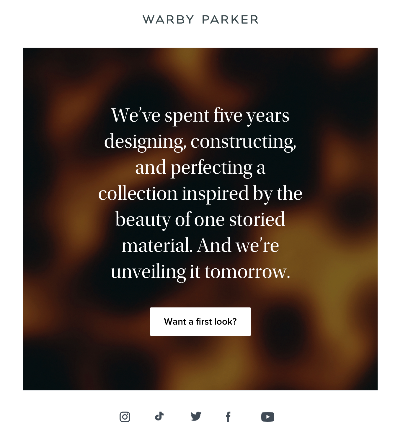 warby parker product unveiling email with CTA button