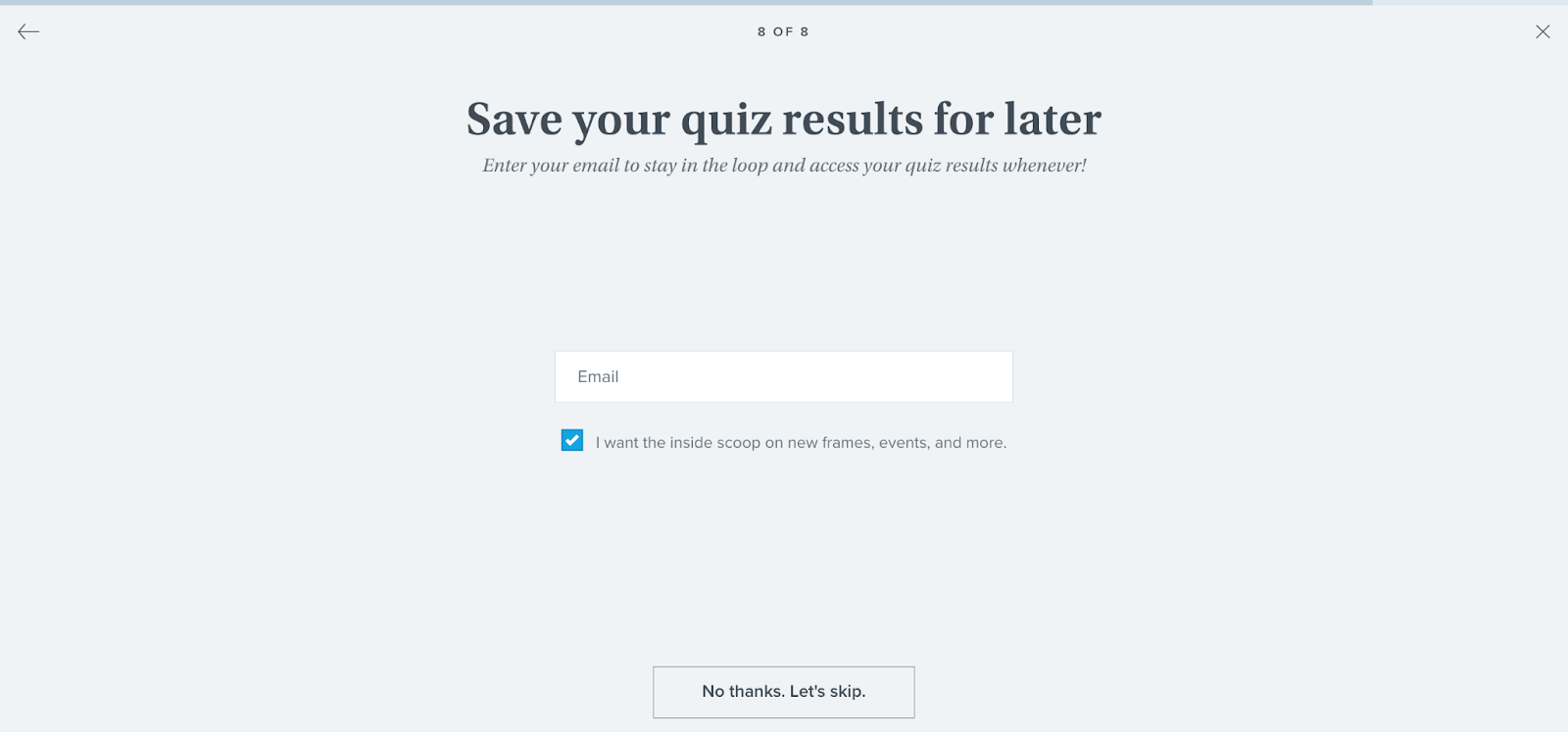 Warby Parker quiz example