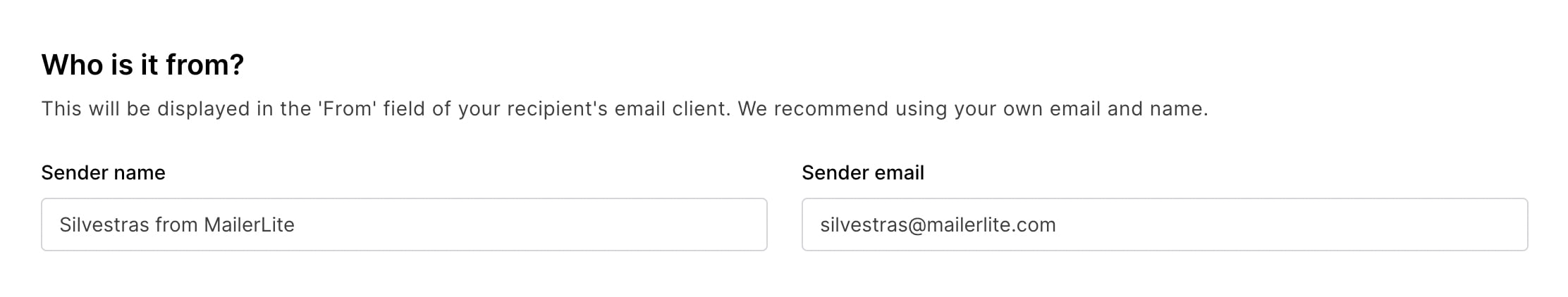 Example of custom domain email sender information