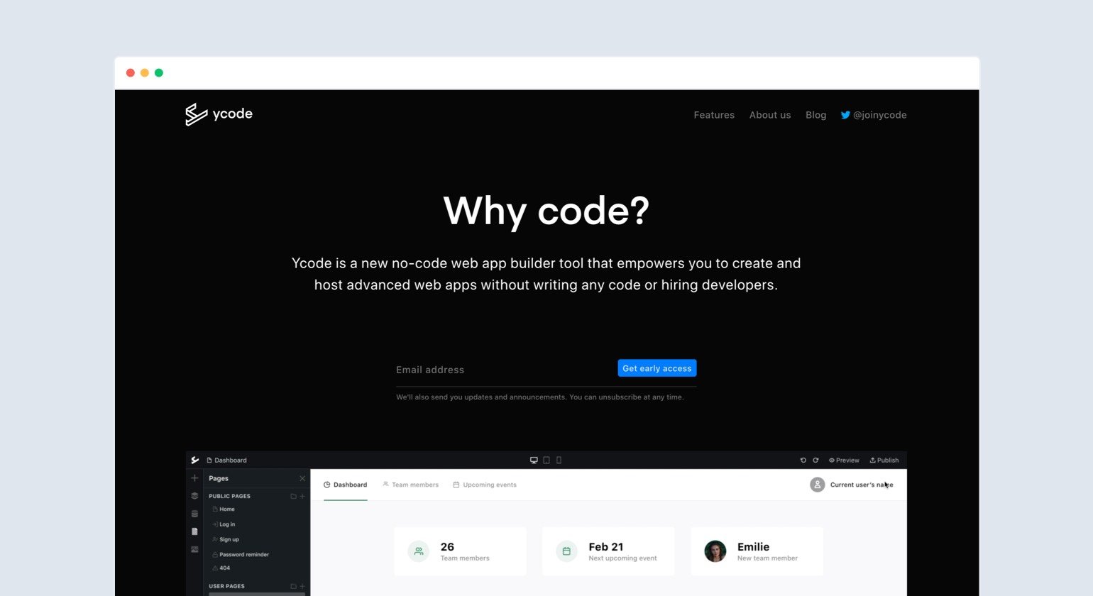 Ycode website screenshot