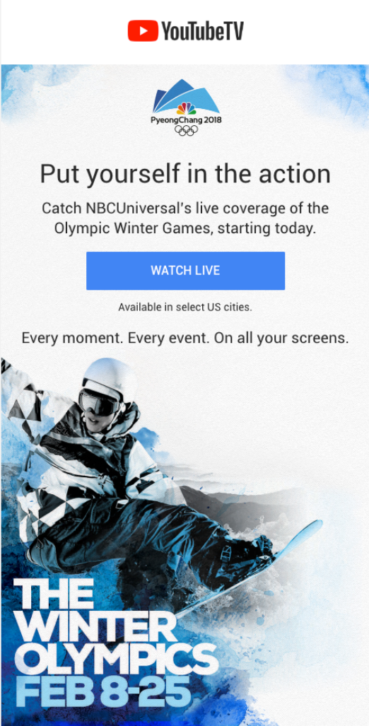 YouTube Winter Olympics email example