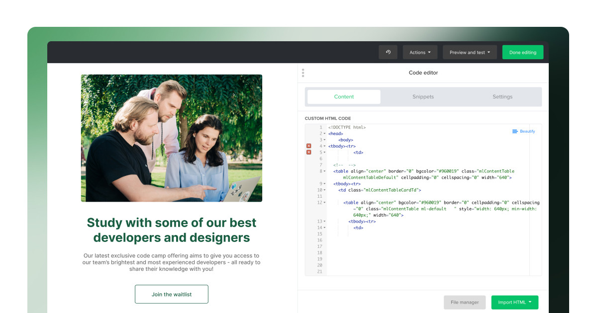 Custom HTML Email Editor - MailerLite