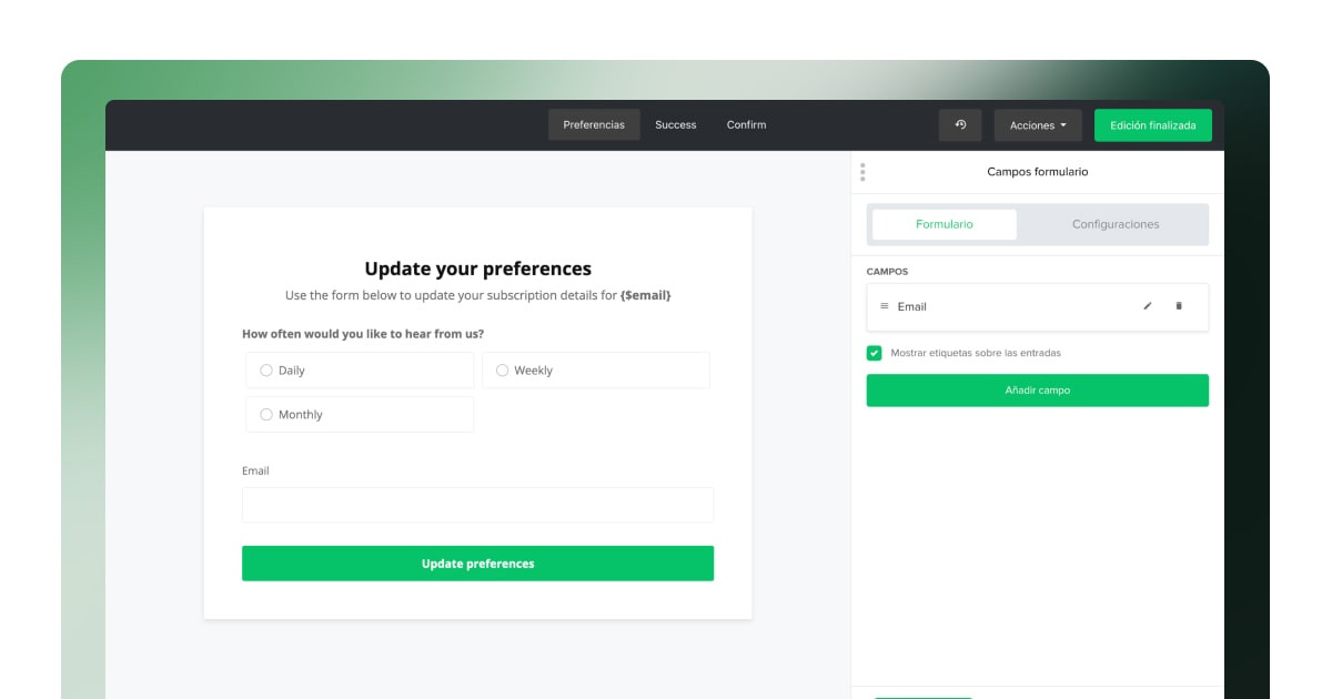 Centro de preferencias MailerLite