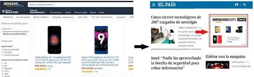 imagen que muestra páginas de los sitios web de Amazon y El País