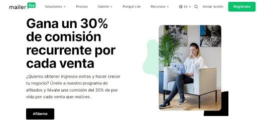 Página del programa de afiliados de mailerlite