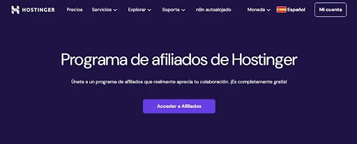 pagina de programa de afiliado de hostinger