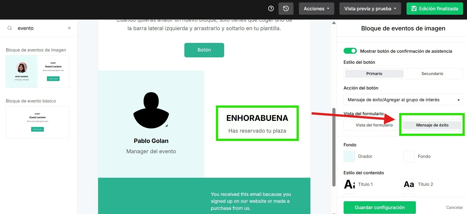vista del panel de control de MailerLite