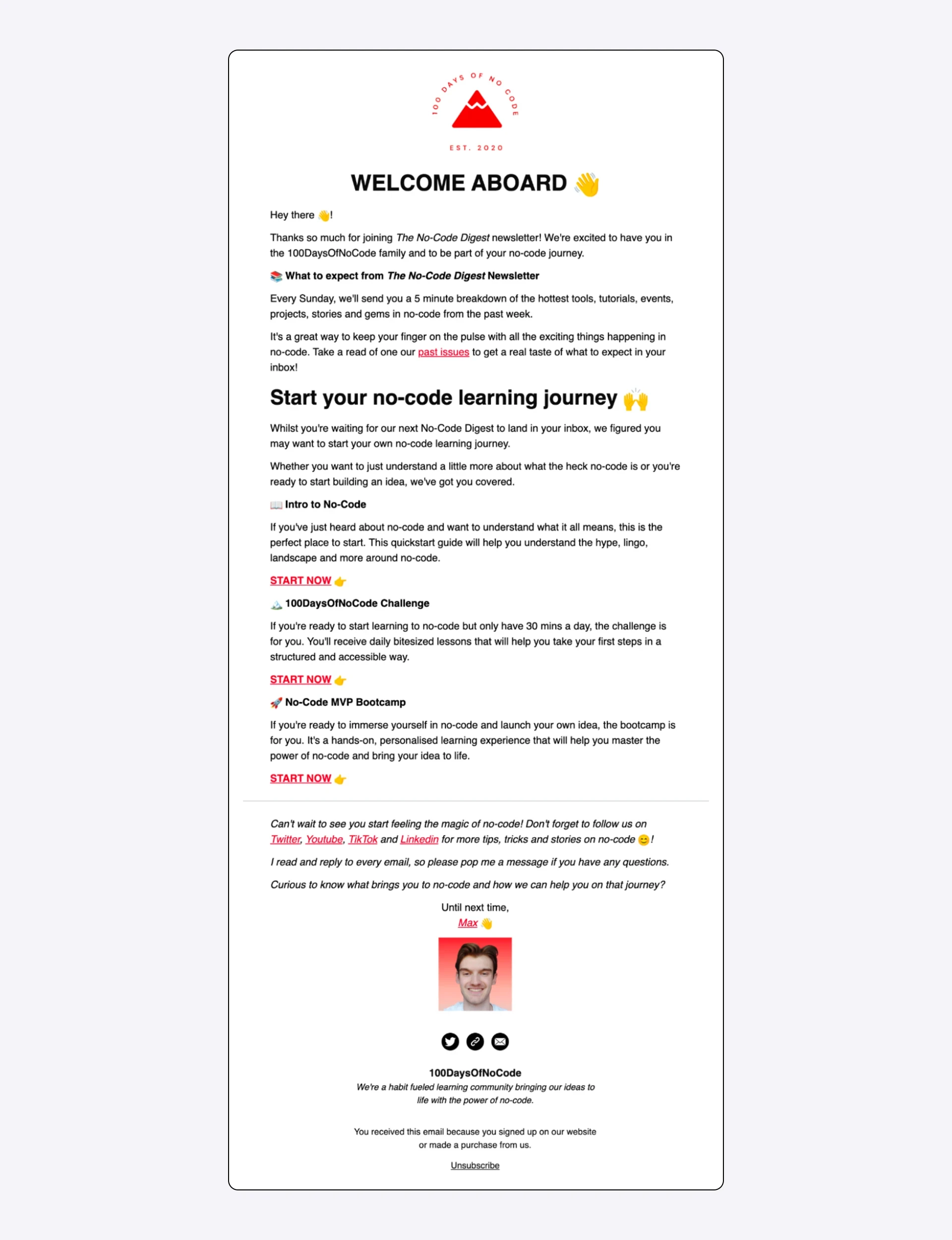 Welcome email example