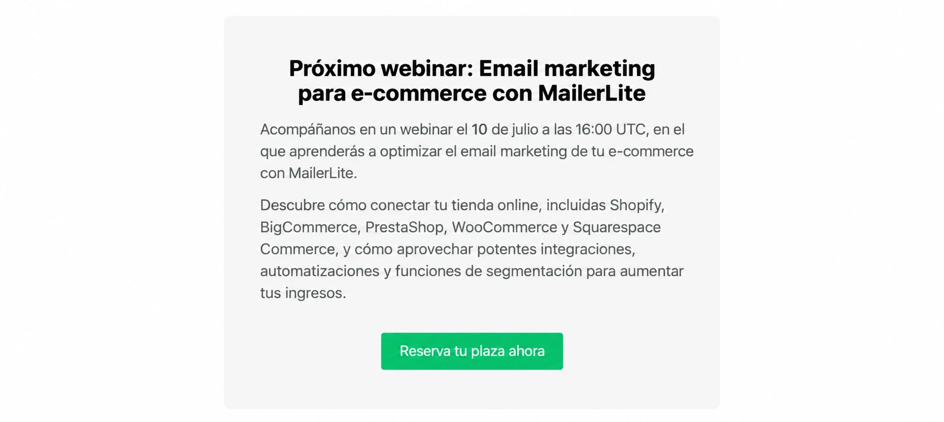 Ejemplo de promoción de webinar en MailerLite