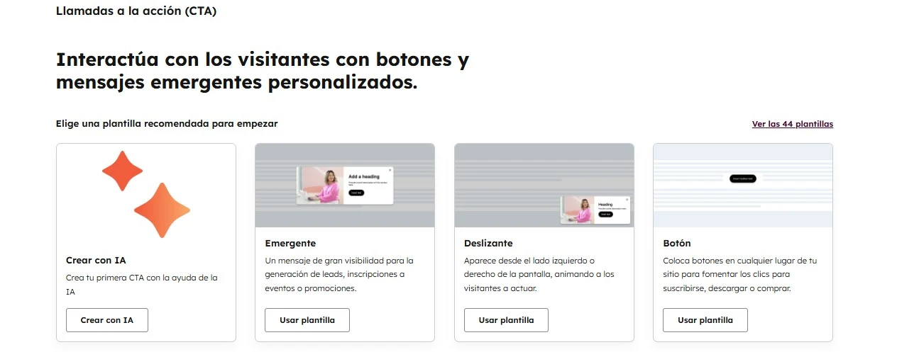 Opciones de pop-ups y botones en HubSpot